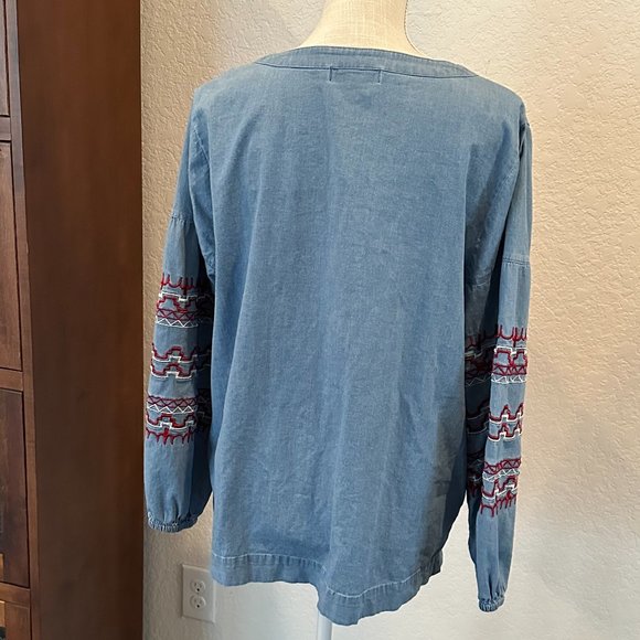 BROOKE SHIELDS Denim Boho Peasant Shirt - M - Picture 9 of 12